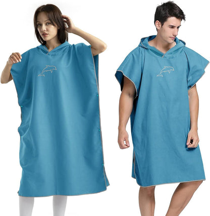 Handtuch Poncho 110x80cm Mikrofaser Surf Badeponcho Kapuze Blau