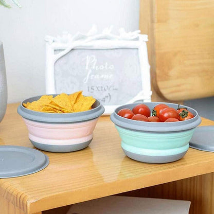 Faltbare Silikonschüssel mit Deckel, 3er Set, Pink