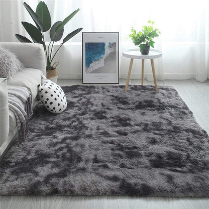 Hochflor Teppich Wohnzimmer Flauschig 200x200 cm Schwarz Grau