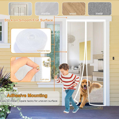 Magnet Fliegengitter Tür 215x255cm Weiß – Ohne Bohren, Automatisches Schließen