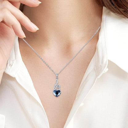 925 Sterling Silber Kette Herz Kristall Anhänger, Geburtsstein Halskette