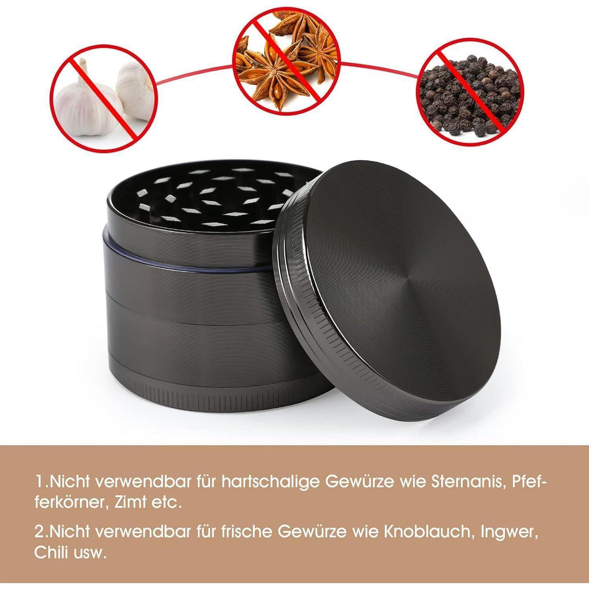 Kräutermühle aus Zinklegierung – 4-teilig für Gewürze & Kräuter
