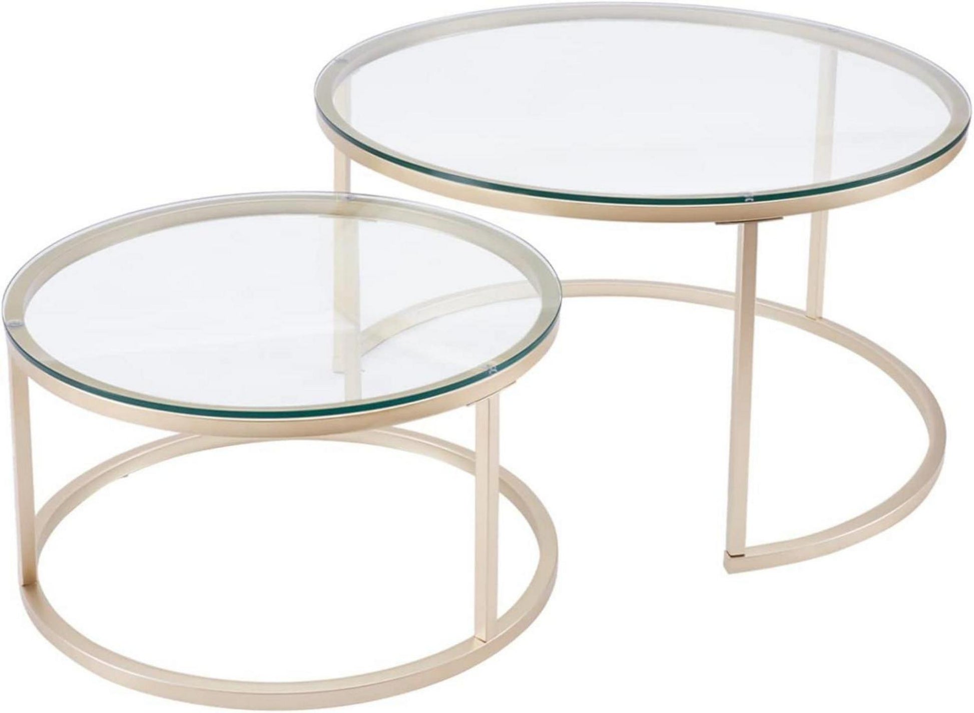 Couchtisch 2er Set Gold Glas Metallgestell Beistelltisch rund