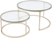 Couchtisch 2er Set Gold Glas Metallgestell Beistelltisch rund