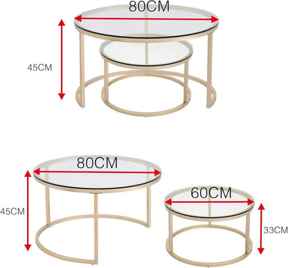 Couchtisch 2er Set Gold Glas Metallgestell Beistelltisch