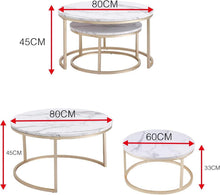 Huuryoudo Couchtisch Set Rund Metallgestell Weiß Gold Marmor