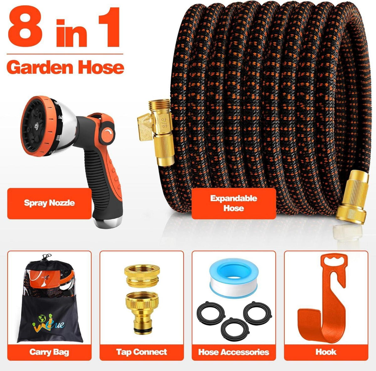 Flexibler Gartenschlauch 15M 10 Funktionen Sprühdüse 3-Lagen-Latexkern