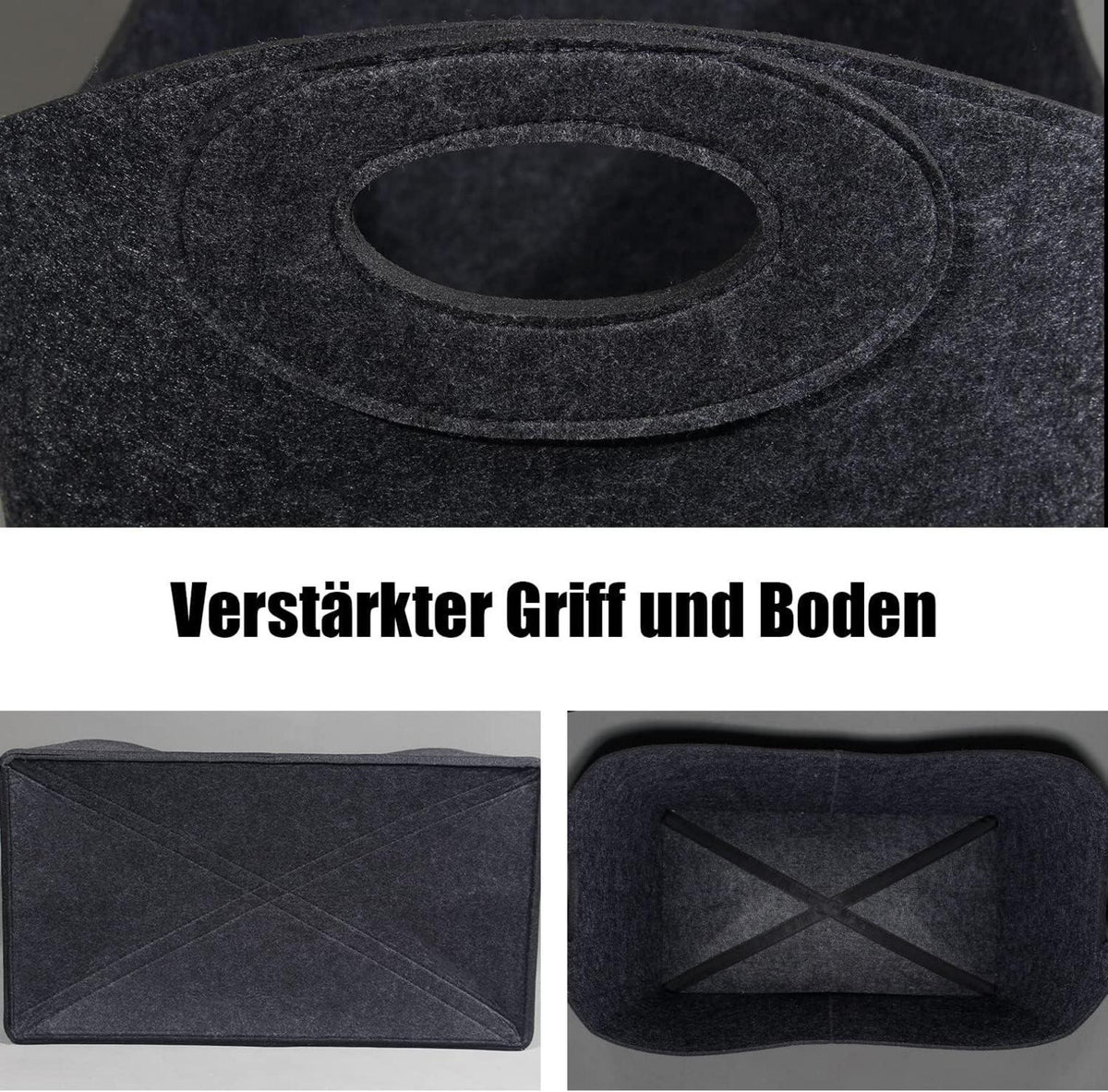 Theo&Cleo Holzkorb Kaminholz Filztasche Aufbewahrungskorb Einkaufstasche dunkelgrau