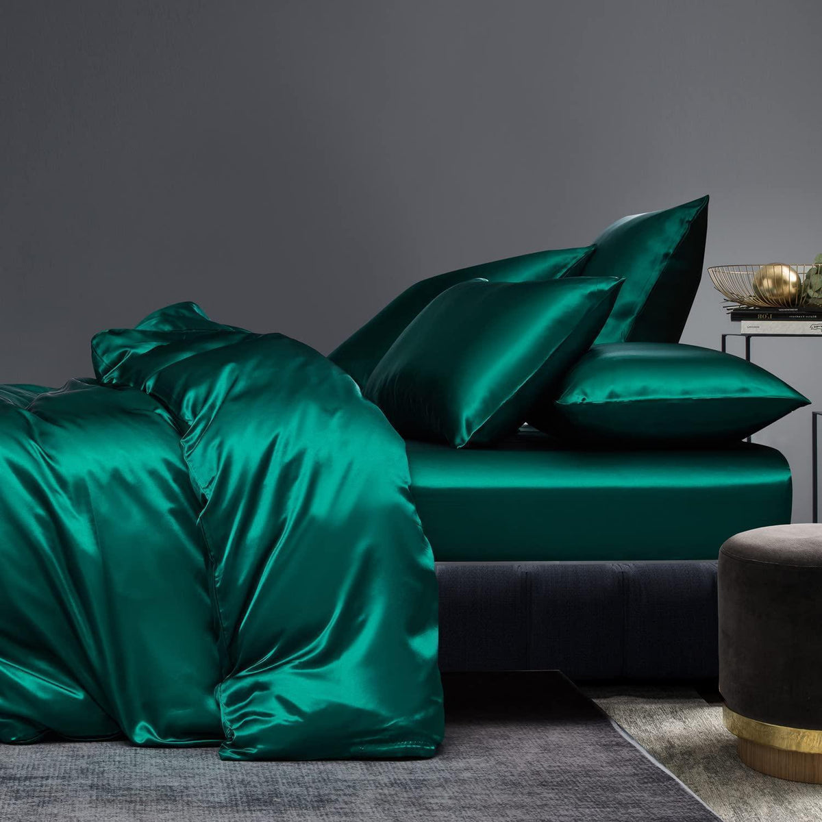 Satin Bettwäsche Set 135x200 cm Dunkelgrün