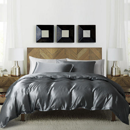 Satin Bettwäsche Set 135x200cm Grau 4-teilig Luxus