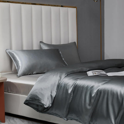 Satin Bettwäsche Set 135x200cm Grau 4-teilig Luxus