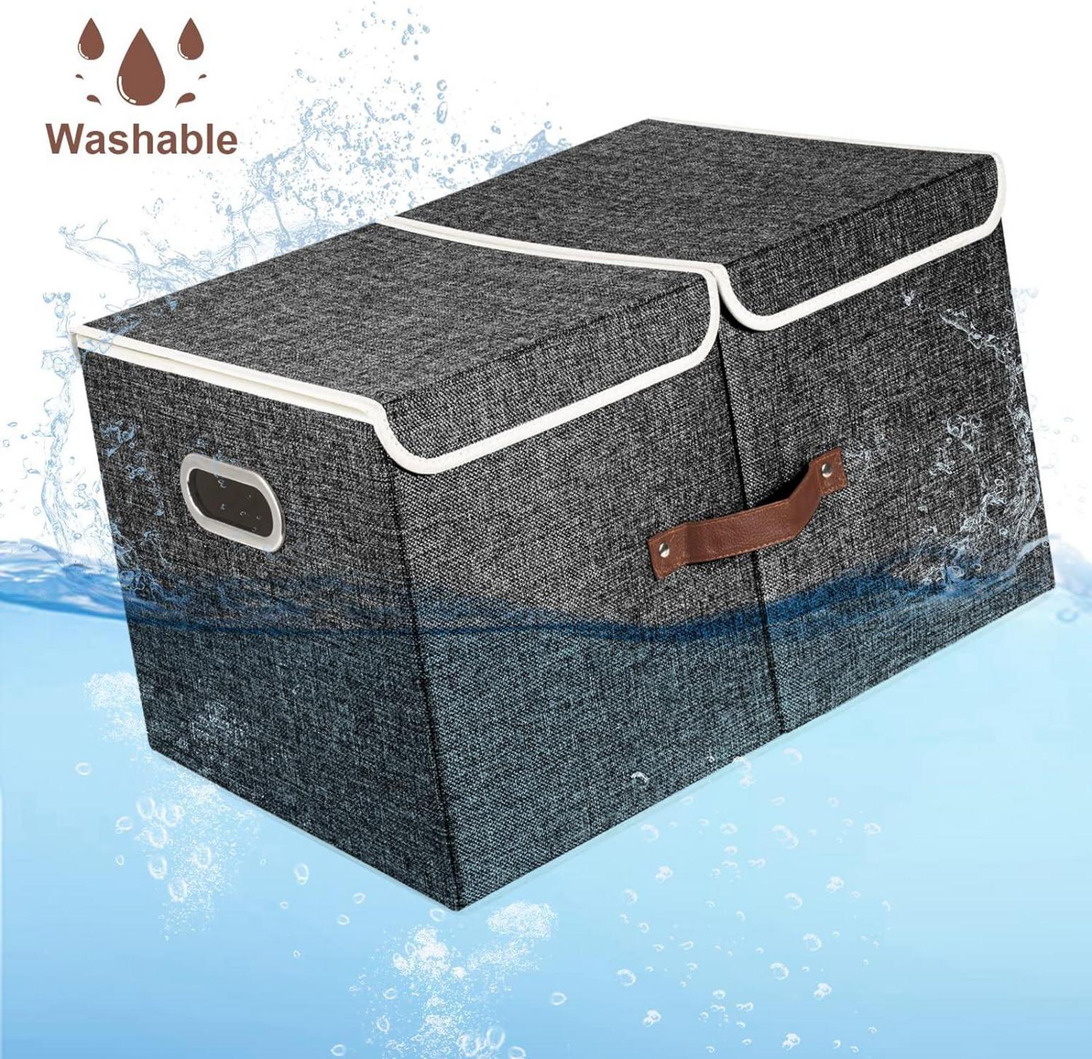 Aufbewahrungsbox mit Deckel und Fächern, Stoff, Faltbar, 55x33x30 cm, Schwarz