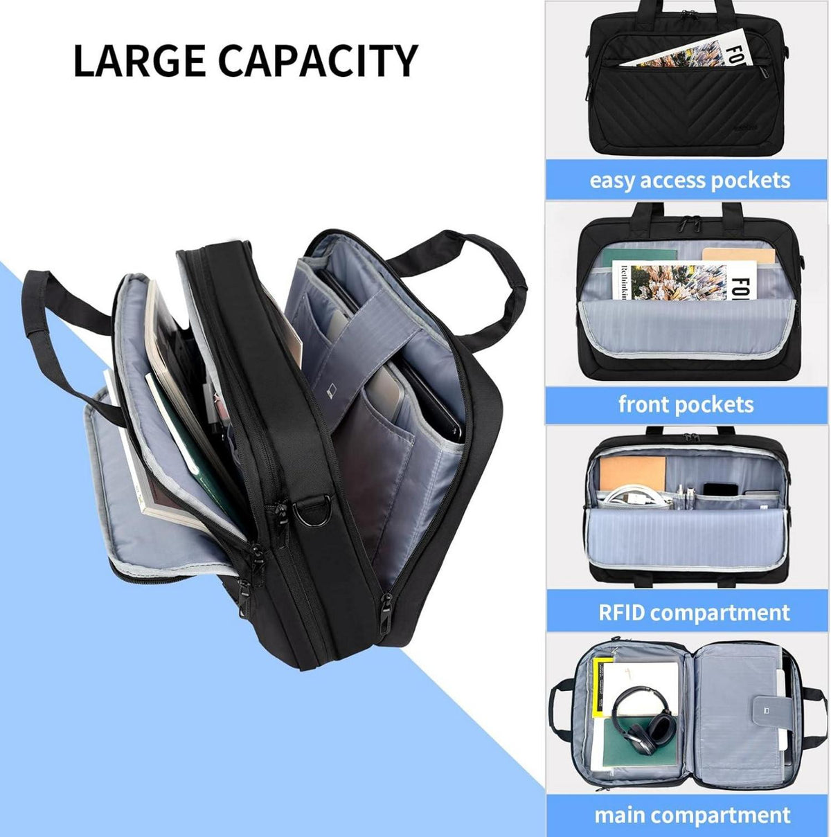 Laptoptasche 17 Zoll wasserdicht RFID Schwarz Damen Herren