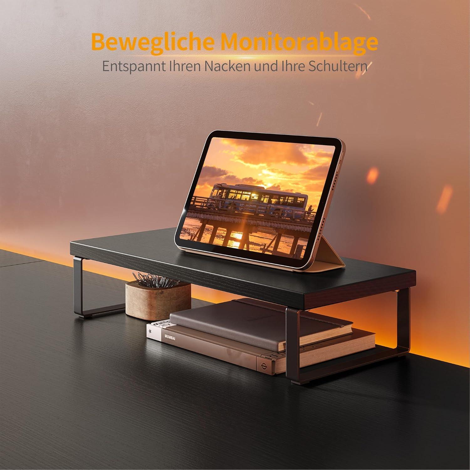 Eckschreibtisch L-Form 170x120 cm Schwarz - Monitorständer, Schubladen - Stabil, Platzsparend, Einfach zu Montieren