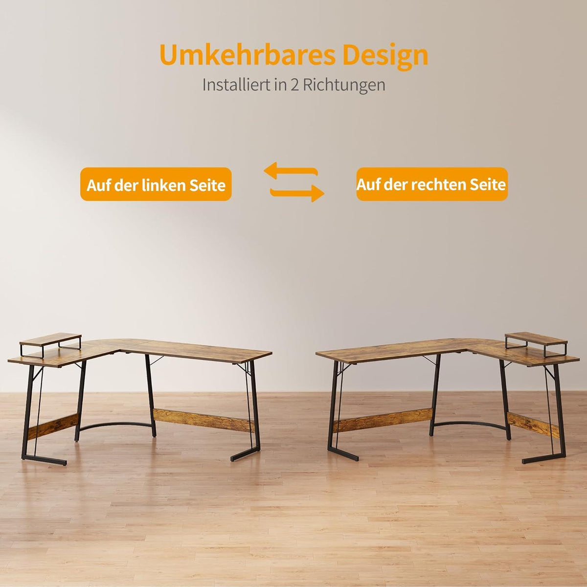 Gaming Schreibtisch L Form 170x120 cm Monitorständer Vintagebraun