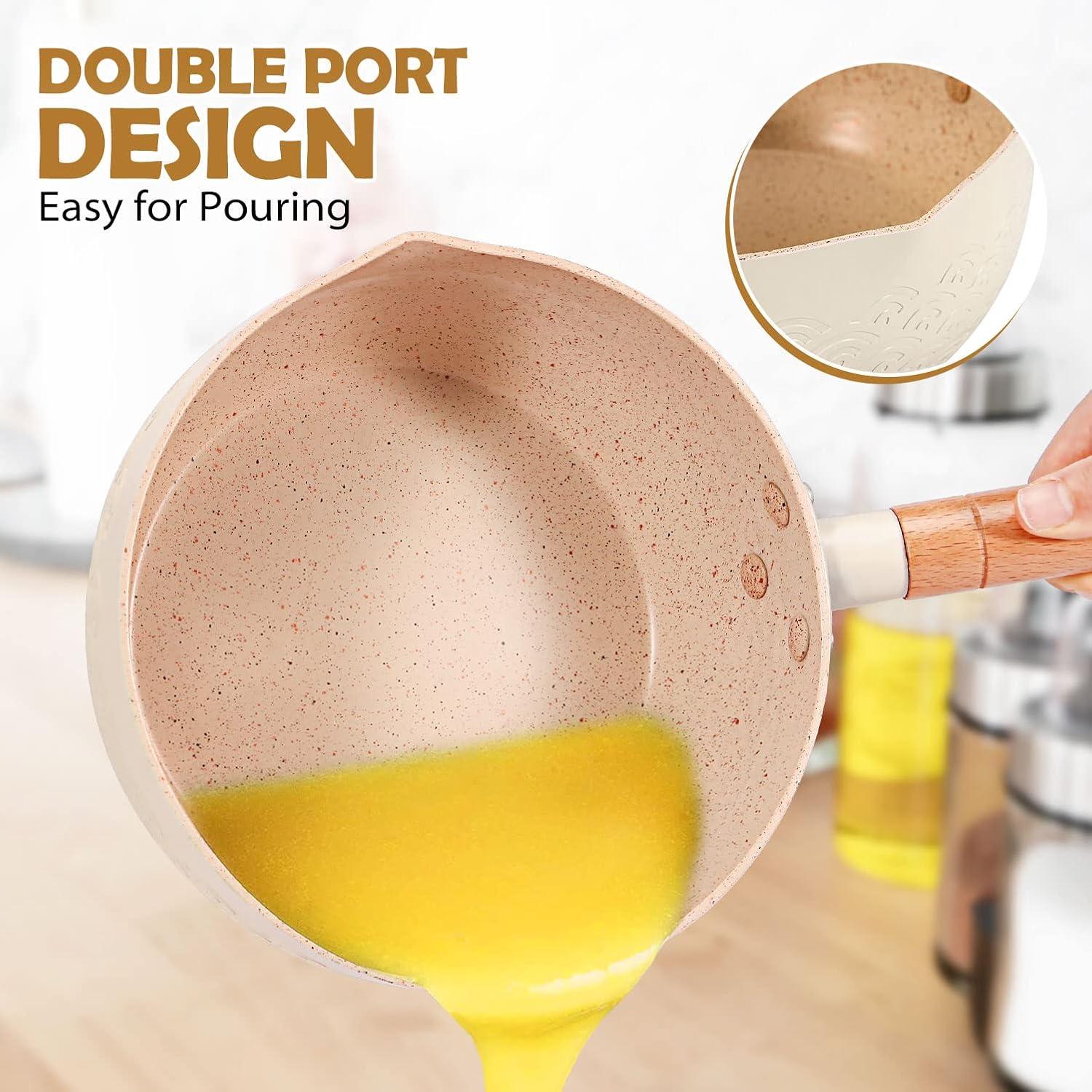 Bundlepro 2,1 Quart Aluminium Saucentopf Set mit Deckel & Silikonspateln - BEIGE