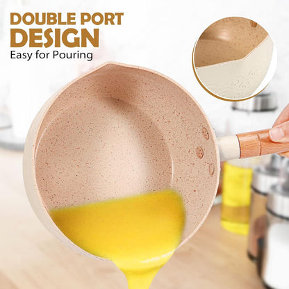 Bundlepro 2,1 Quart Aluminium Saucentopf Set mit Deckel & Silikonspateln - BEIGE