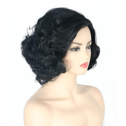 Schwarze Lockenperücke mit Pony – Damen Cosplay Perücke