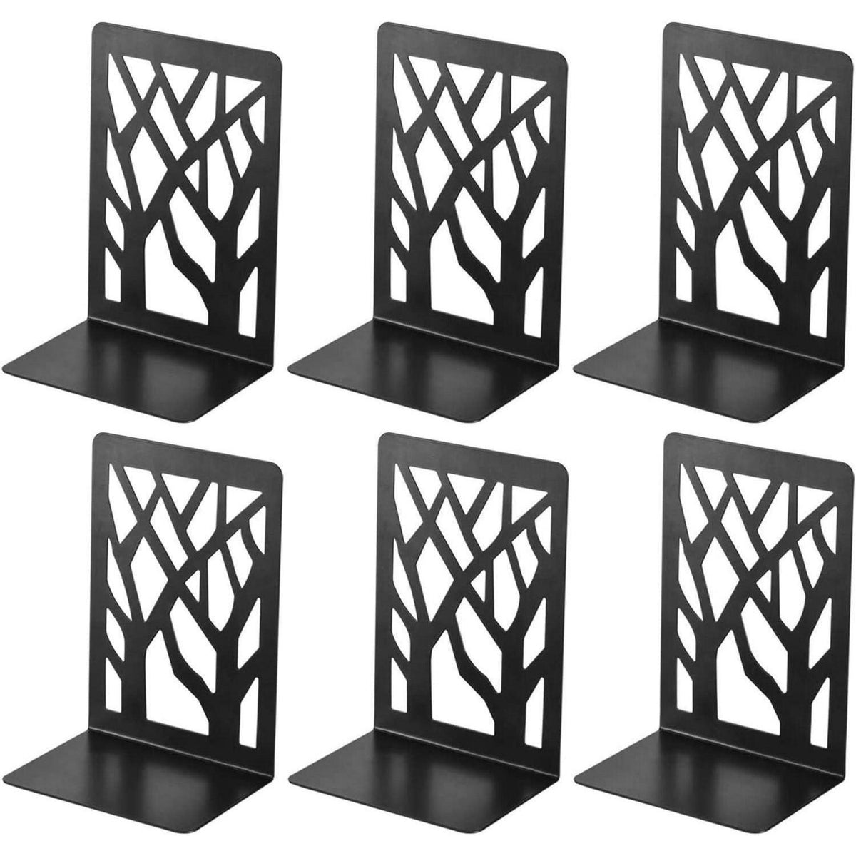 3 Paar Metall-Buchstützen, Baum & Blatt Design, Schwarz