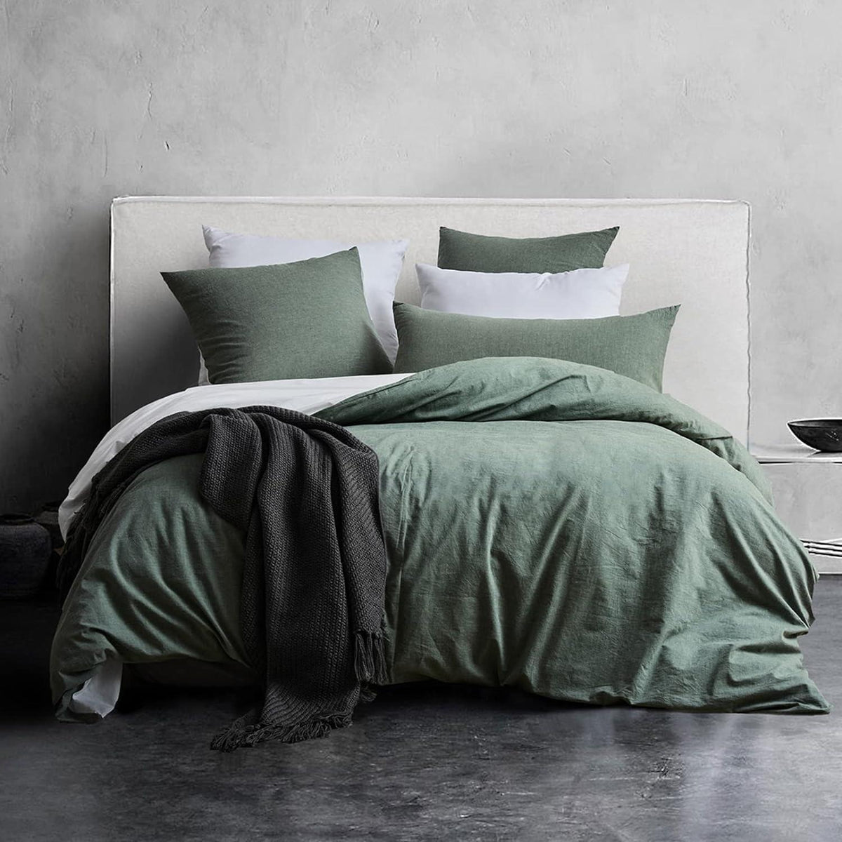 Bettwäsche-Set Baumwolle Salbei Grün 4-teilig Stone Washed