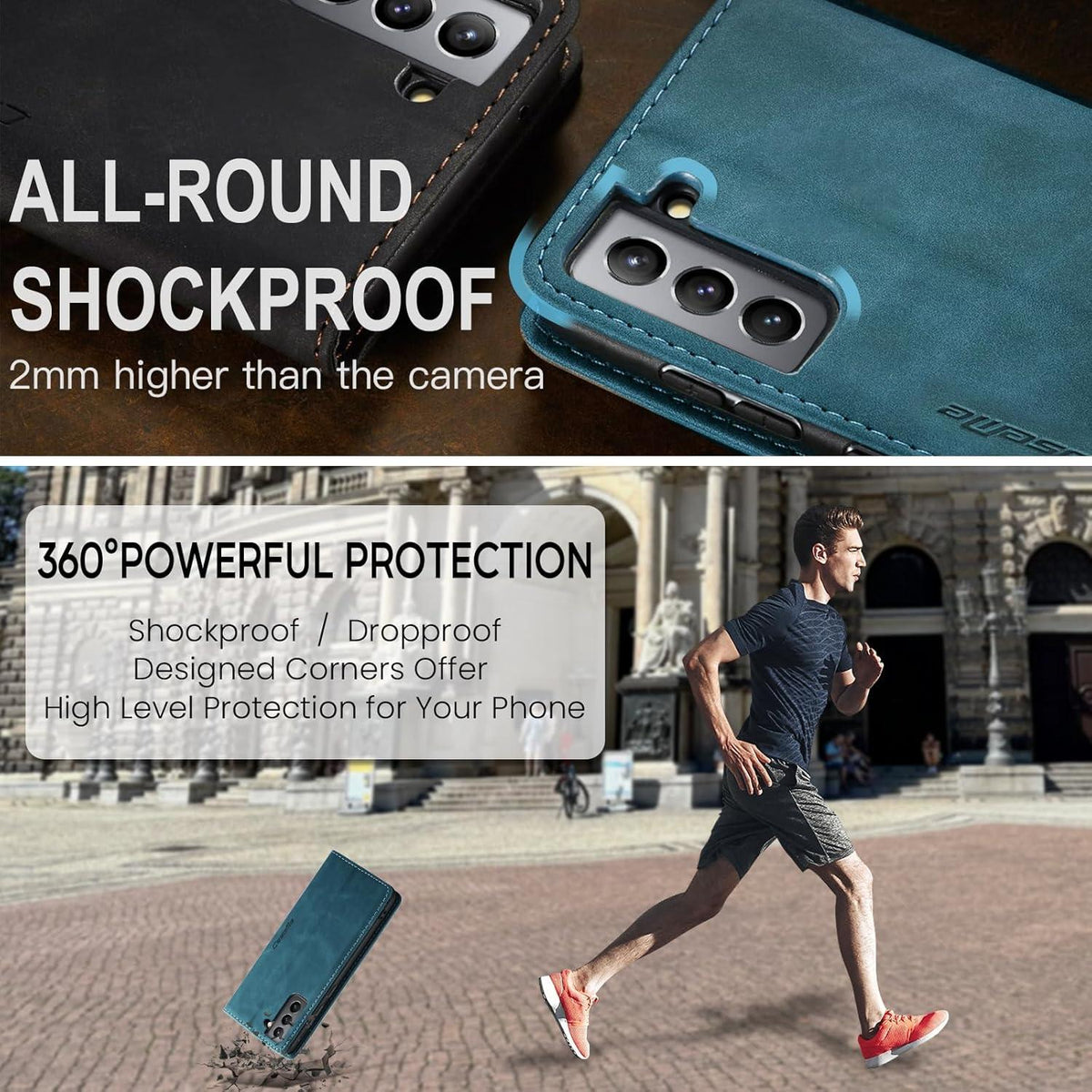 Handyhülle Samsung Galaxy S21 5G Premium Leder Flip Case Blaugrün