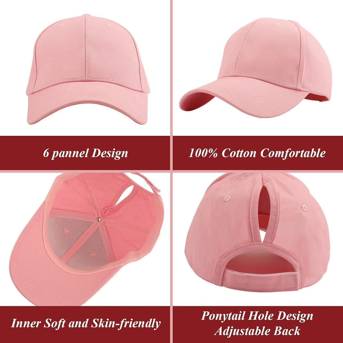 Pferdeschwanz Baseball Cap Damen & Herren Einstellbar Rosa