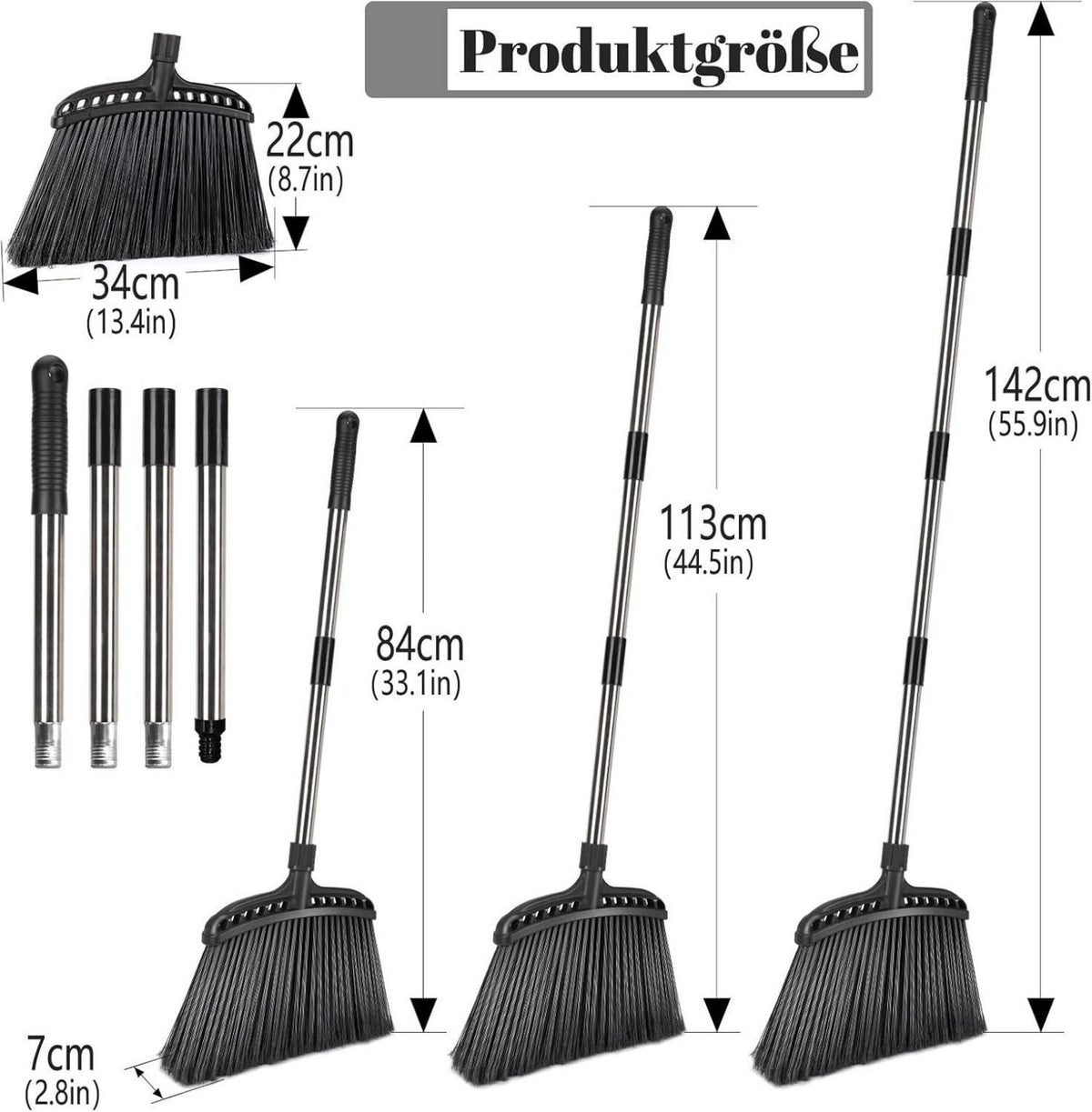 Hochwertiger Straßenbesen mit langem Edelstahlstiel 142cm
