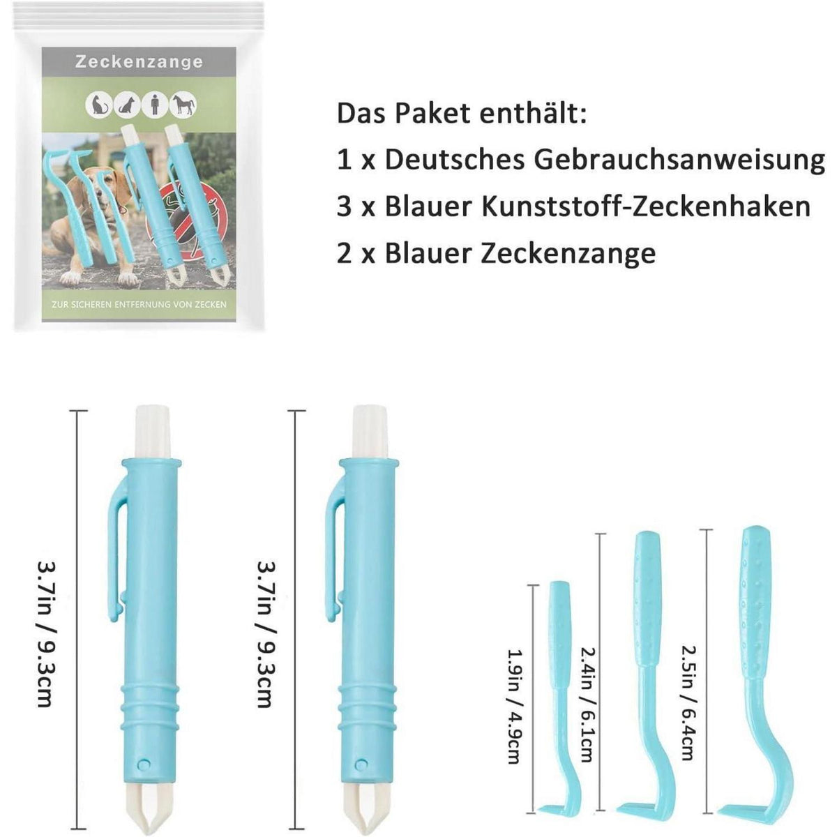 Zeckenzange Set für Hunde, Katzen & Menschen - 5er Pack Blau