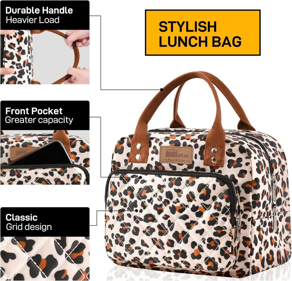 Isolierte Lunchtasche Arbeit Erwachsene Thermotasche Kühltasche Leopardenmuster