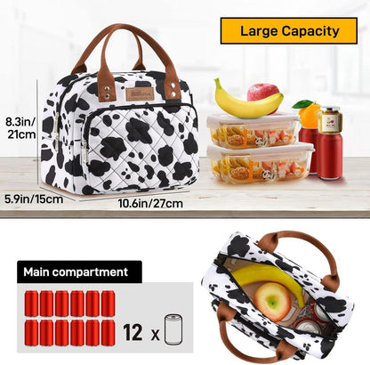 Isolierte Lunchtasche für Erwachsene mit Kuh-Druck