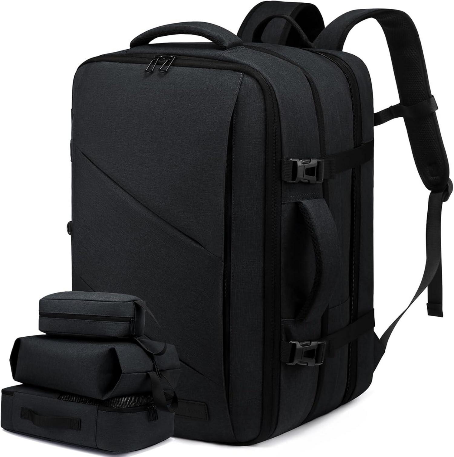 Handgepäck Rucksack 32-50L Erweiterbar Reiserucksack Schwarz