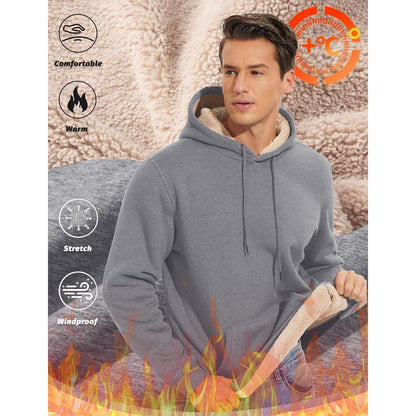 Herren Sherpa Hoodie mit Kängurutasche - Hellgrau