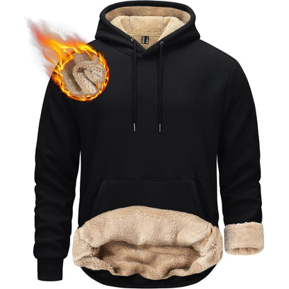 Herren Sherpa Hoodie mit Kängurutasche – Warm & Winddicht – Schwarz XXL