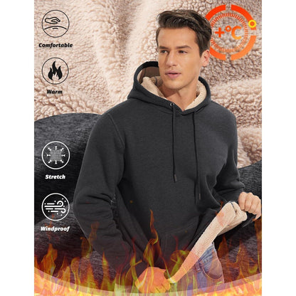 Herren Sherpa Hoodie mit Kängurutasche - Dunkelgrau XL