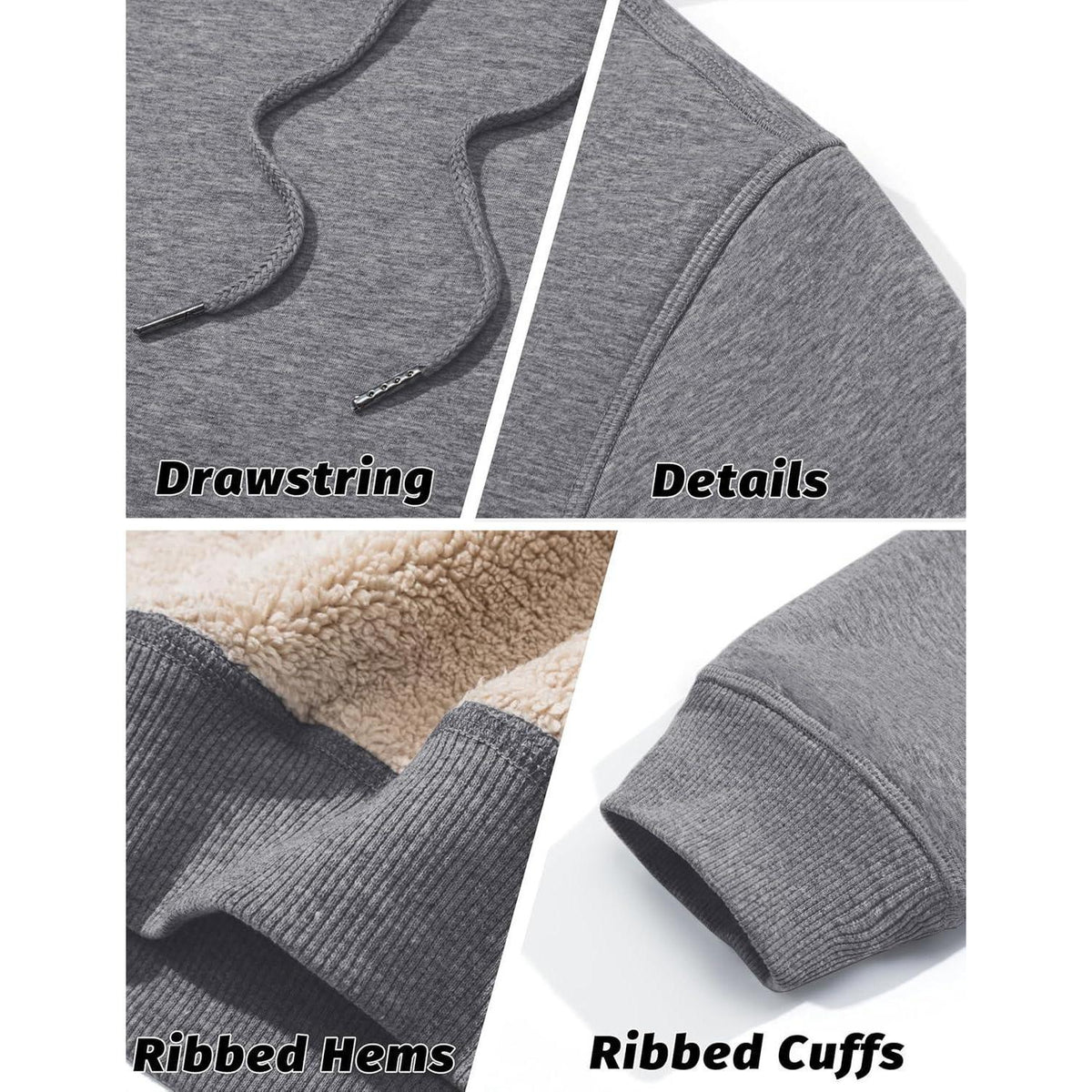 Herren Sherpa Hoodie – Dickes Fleece, winddicht, warm, Hellgrau