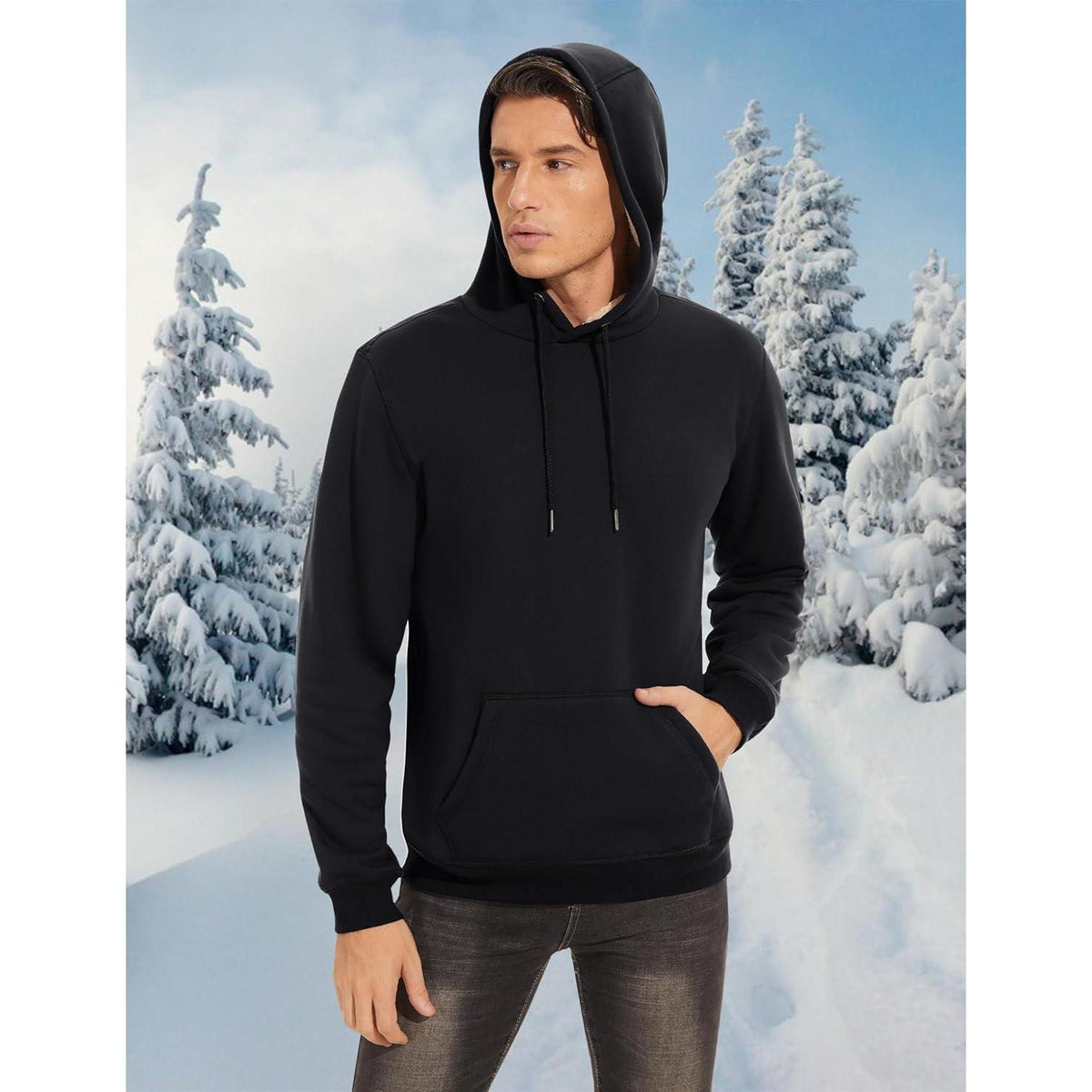 Herren Sherpa Hoodie – Warm & Winddicht – Schwarz XL