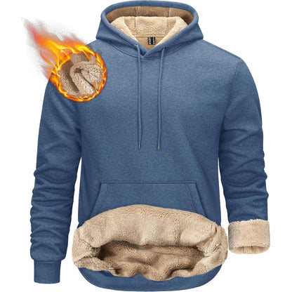 Herren Sherpa Hoodie mit Kängurutasche, winddicht, warm, XXL Blaugrau