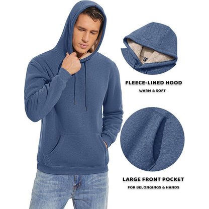 Herren Sherpa Hoodie mit Kängurutasche, winddicht, warm, XXL Blaugrau