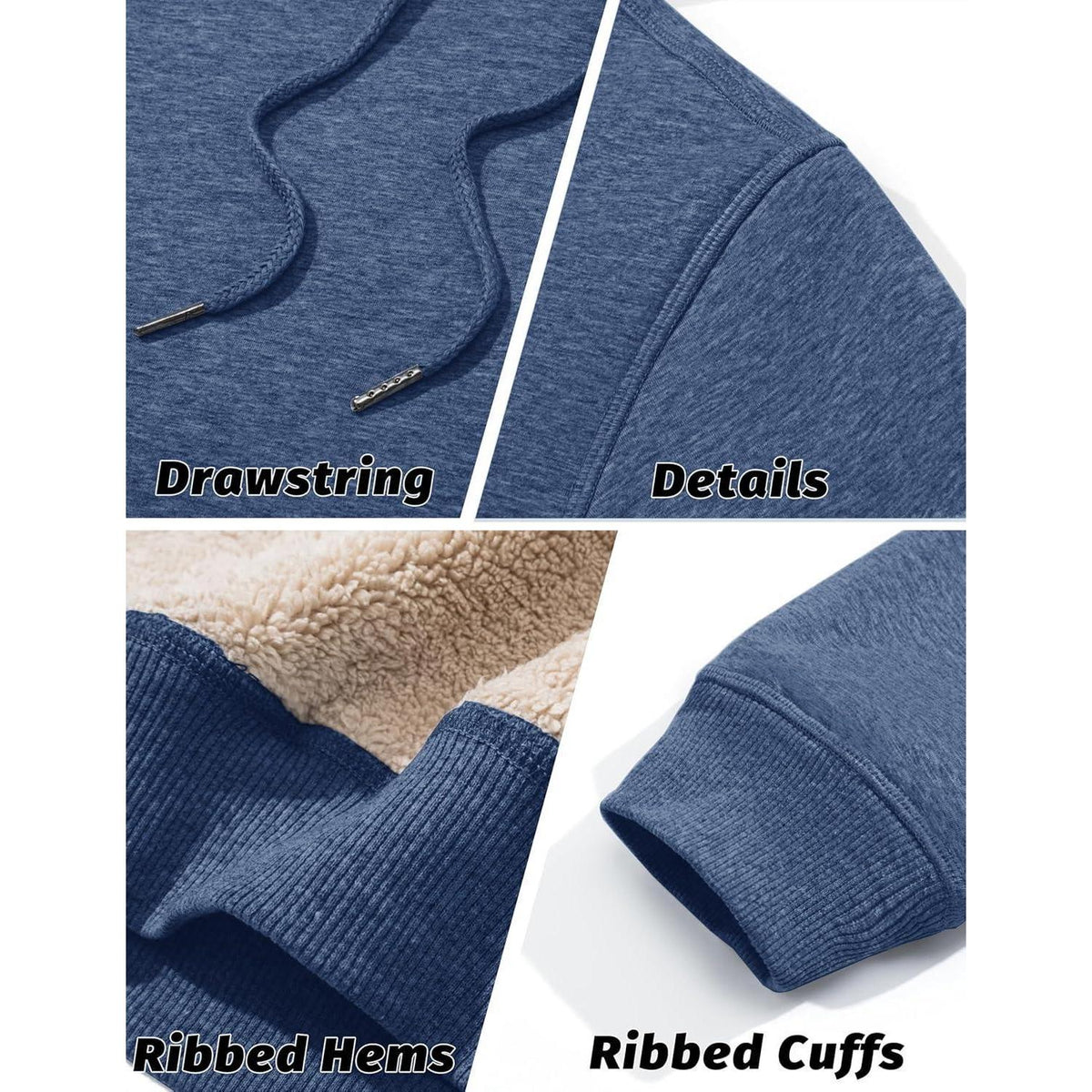 Herren Sherpa Hoodie mit Kängurutasche, winddicht, warm, XXL Blaugrau