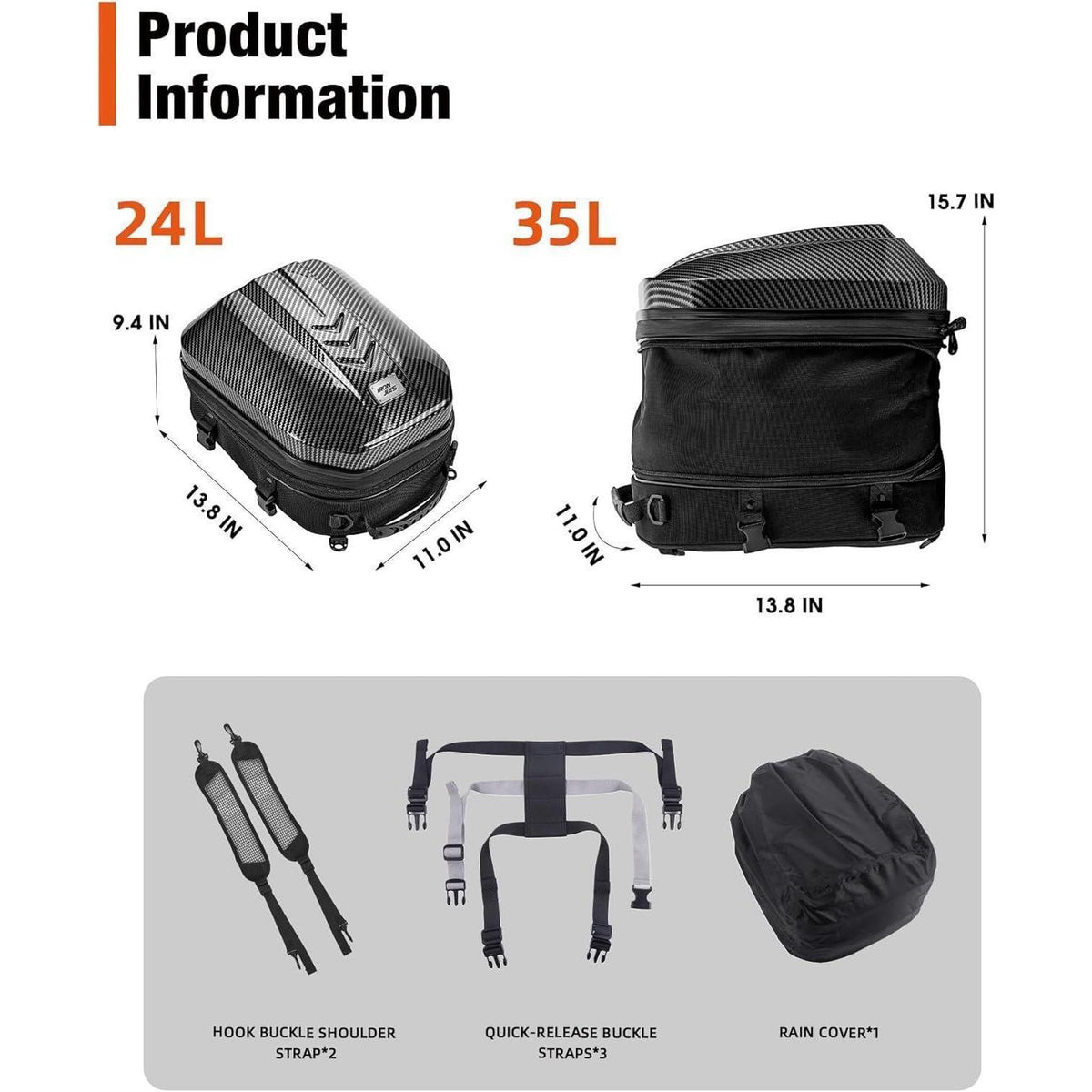Wasserdichte Motorrad Hecktasche mit ABS Hartschale & Erweiterung