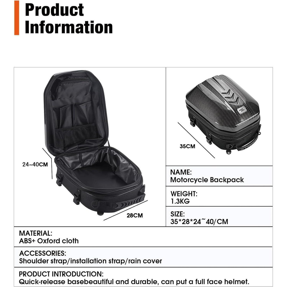 Wasserdichte Motorrad Hecktasche mit ABS Hartschale & Erweiterung