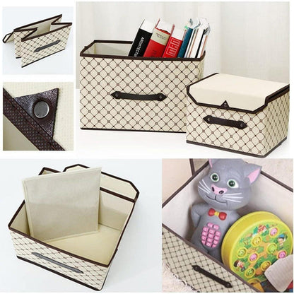 Faltbare Stoffboxen 4er Set Beige Karo Kleidung Spielzeug