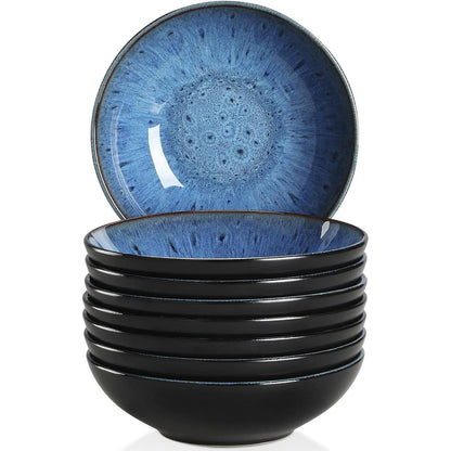 8-teiliges Suppenteller Set Steinzeug 950ml Blau