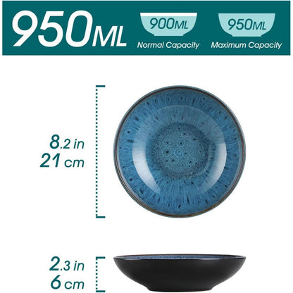 8-teiliges Suppenteller Set Steinzeug 950ml Blau