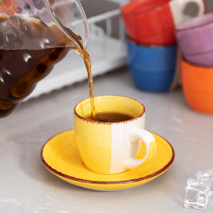 12-teiliges Espresso-Set aus Steingut, bunt, stapelbar, 80ml