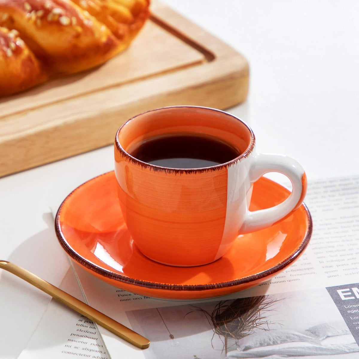 12-teiliges Espresso-Set aus Steingut, bunt, stapelbar, 80ml