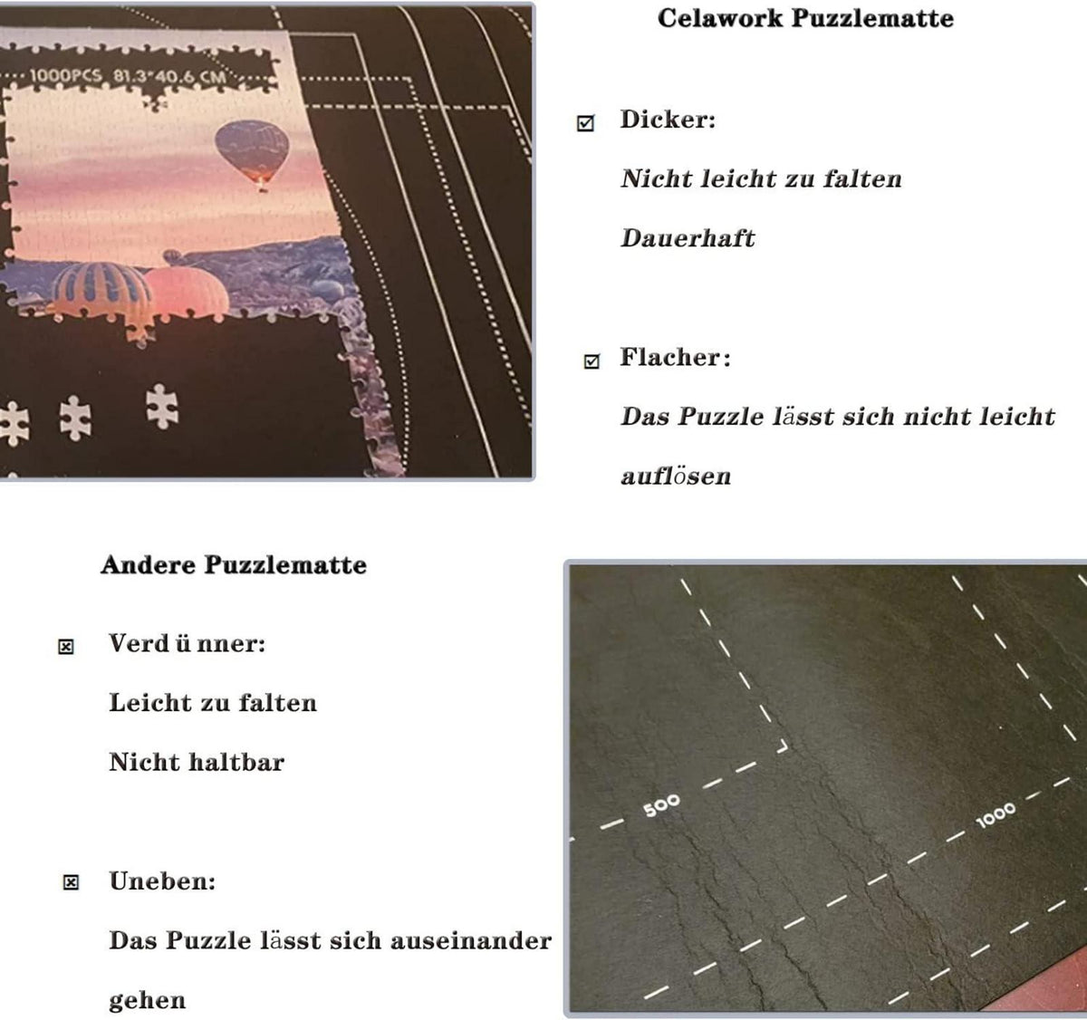Puzzlematte Filz Unterlage für 3000 Stück Puzzle Schwarz