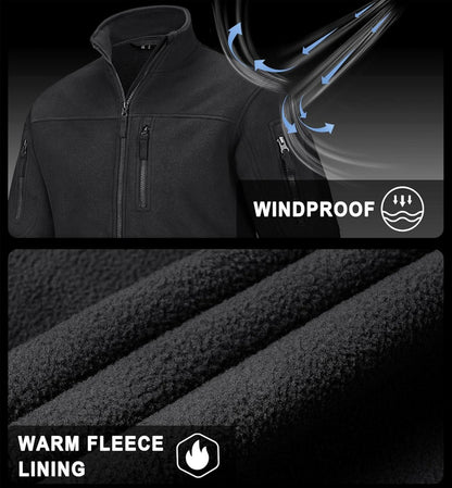 Outdoor Fleecejacke mit 7 Taschen Stehkragen Winddicht M Black