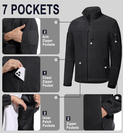 Herren Outdoor Fleecejacke Taktische Armeejacke 7 Taschen Winddicht M Schwarz