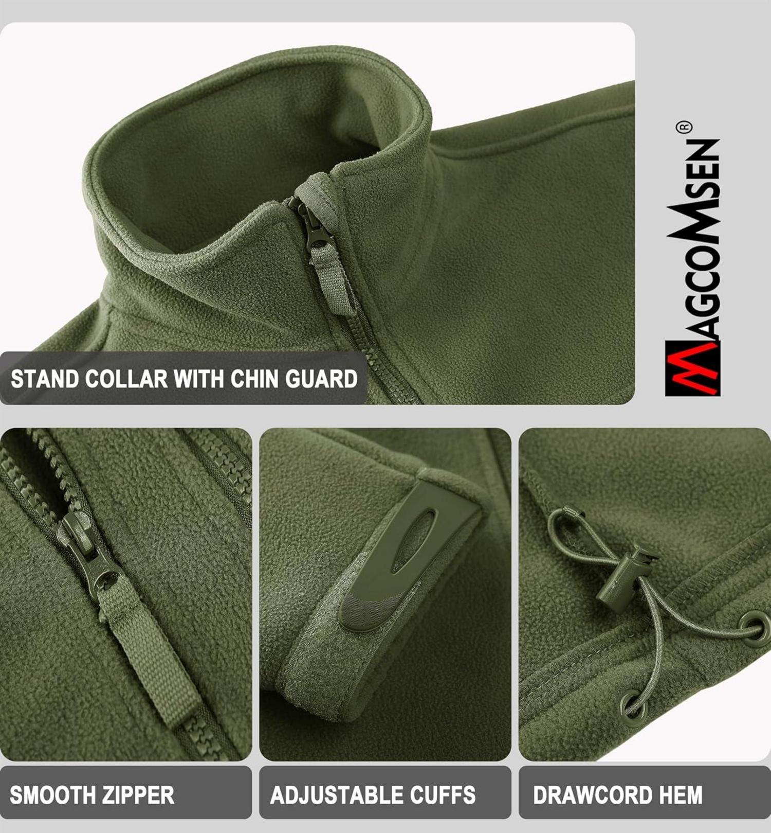 Herren Outdoor Fleecejacke mit 7 Taschen Winddicht Winterjacke L Armeegrün